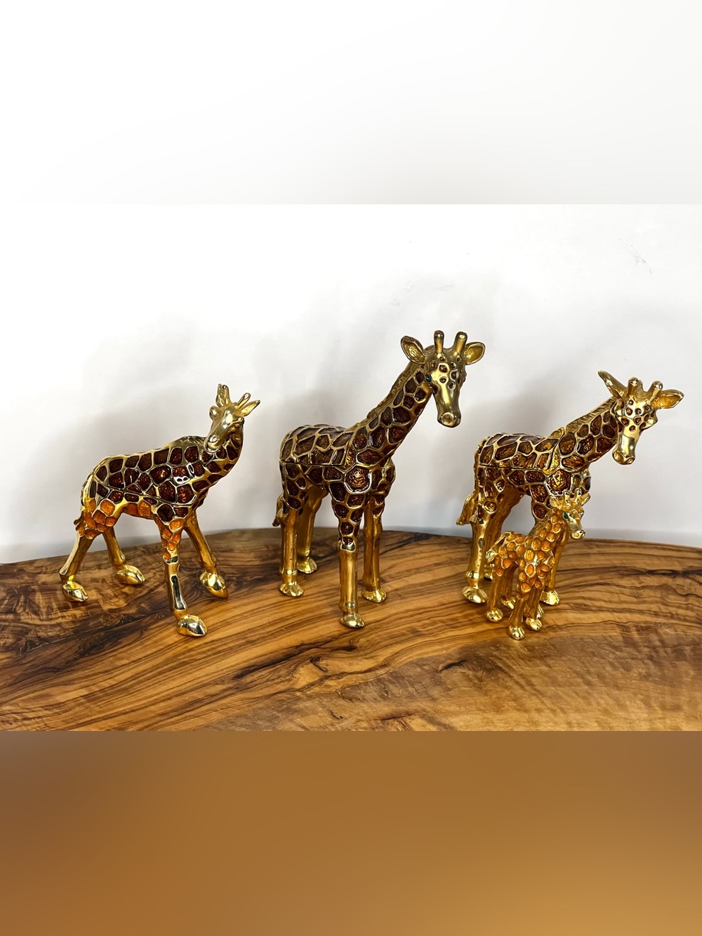 Gold-Tone Rhinestone Giraffe Trinket Box Set of 3 - Hinged Enamel Jewelry 4”